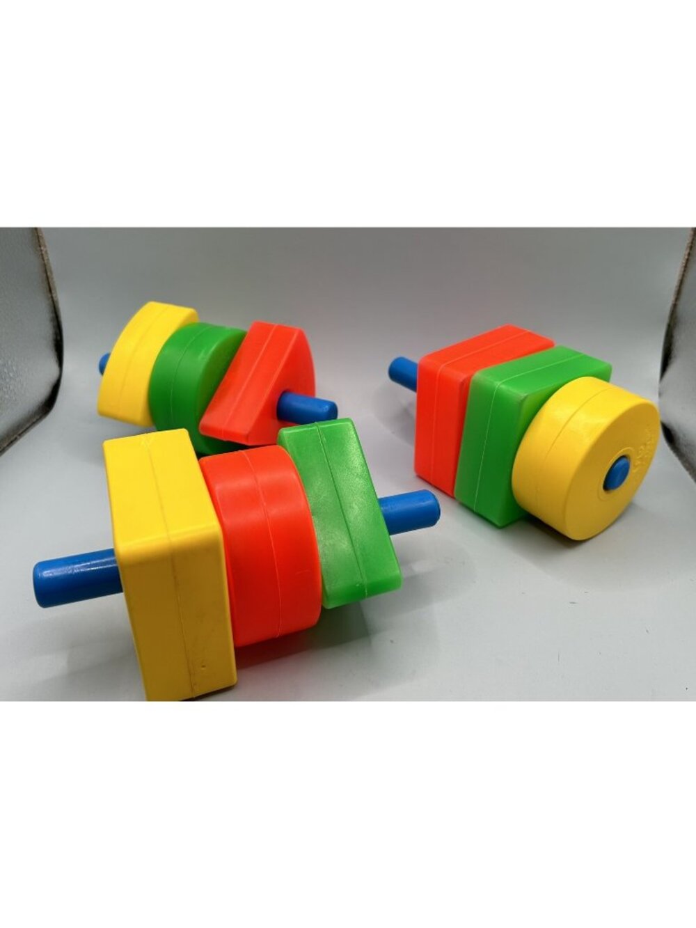 Vintage Fisher Price Stacking  Shape Plastic Blocks Lot 3 Stick Rods 9 Blocks
